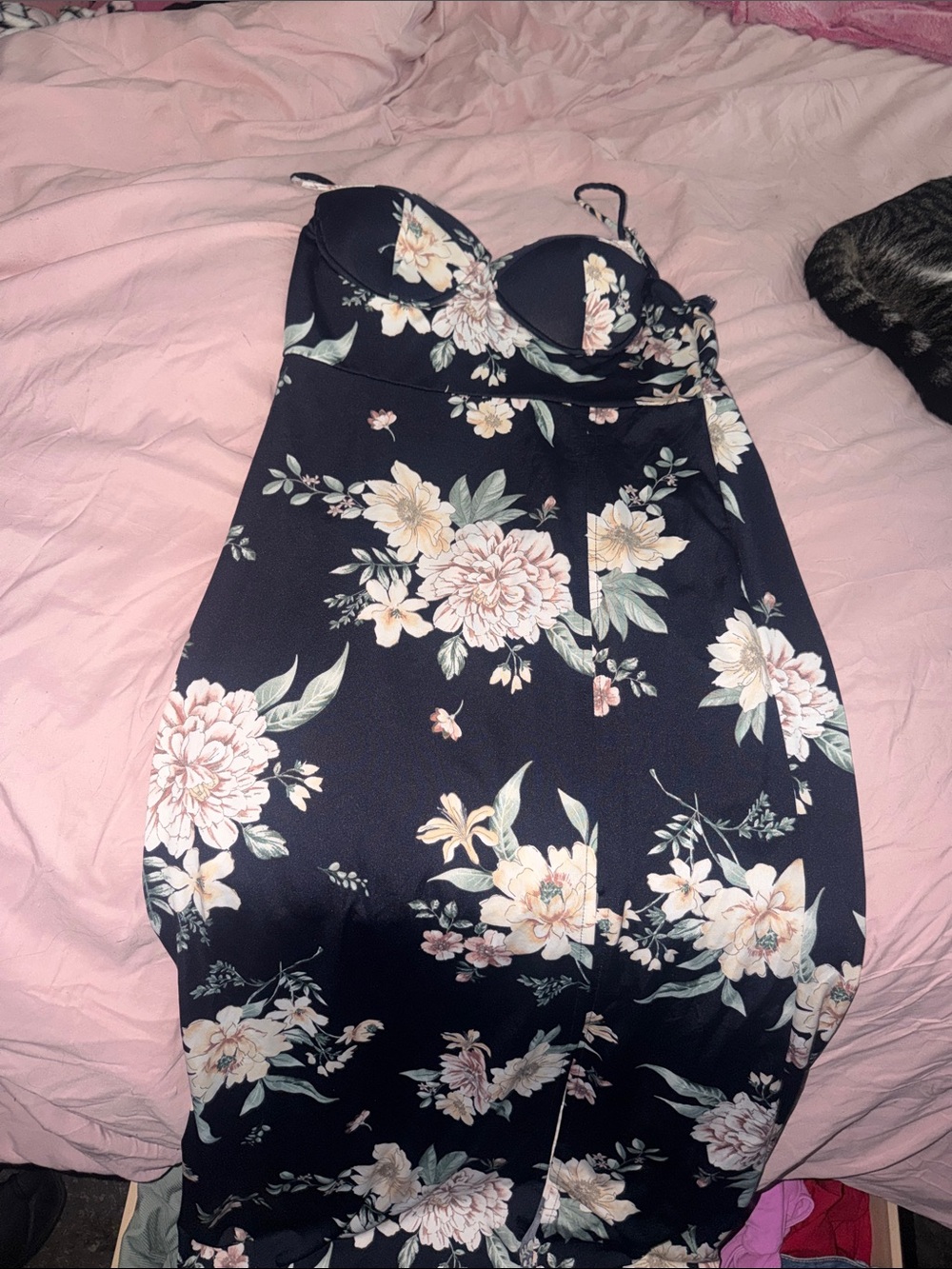 Floral Navy Strapless Maxi Dress with Sweetheart Bodice